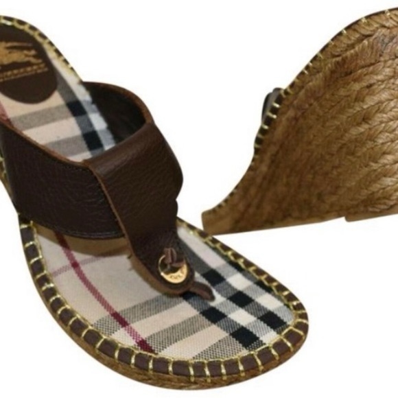 AUTHENTIC Burberry Leather Nova Checkered Plaid Wedges Heels Espadrilles - Picture 7 of 9